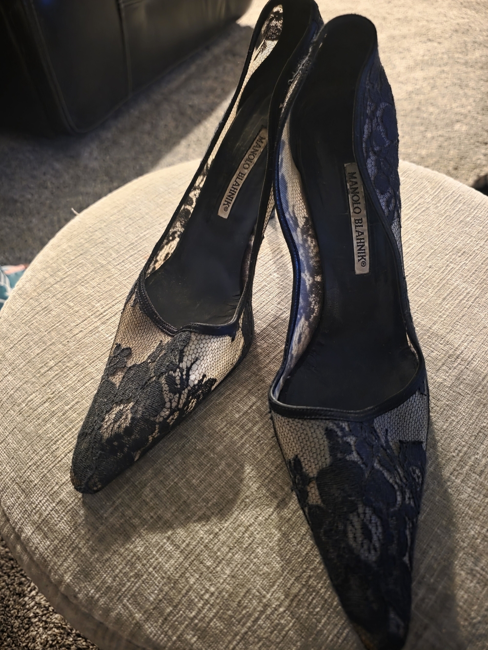 Manolo Blahnik Black Lace Pointed Pumps